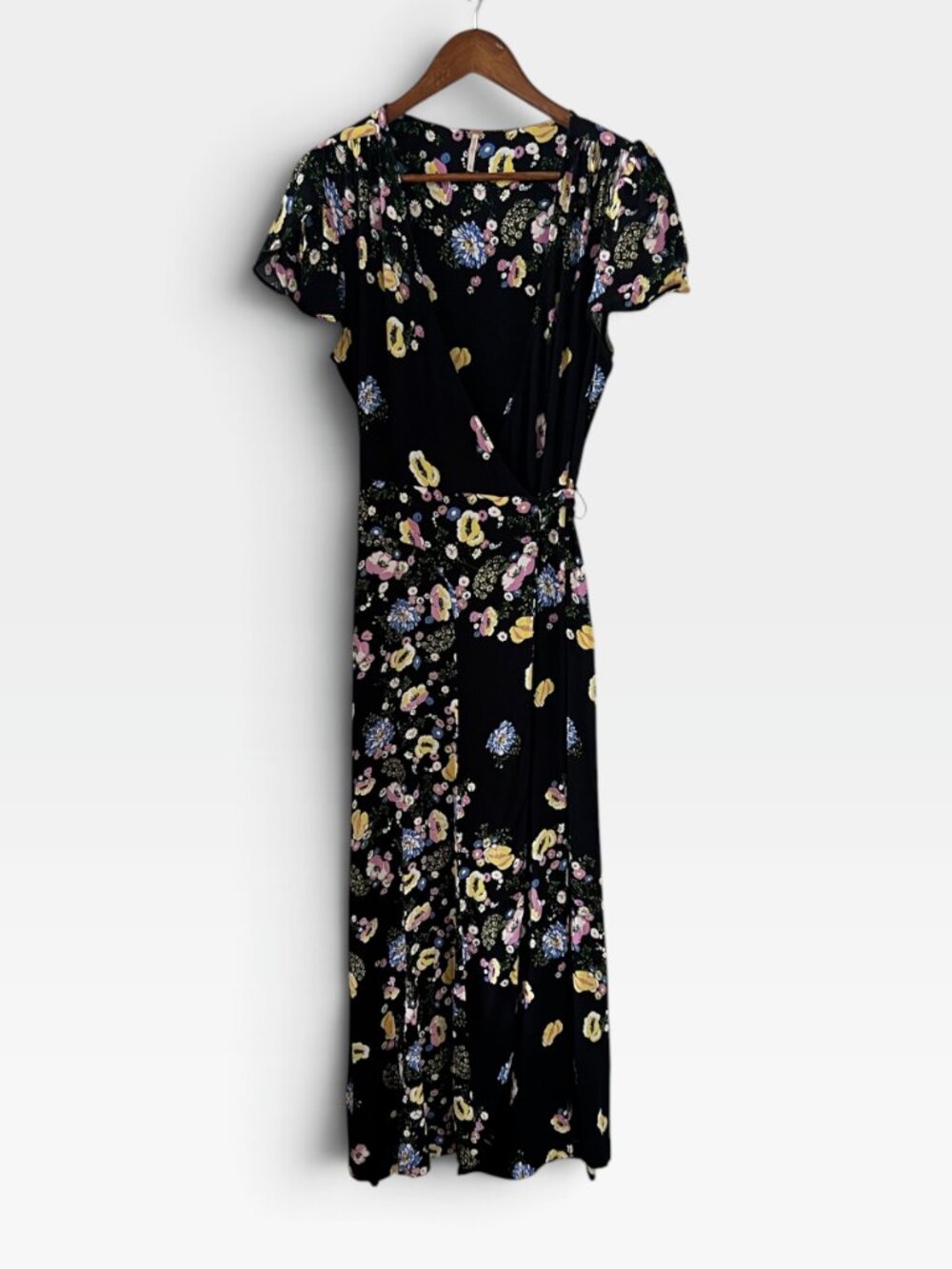 Free People Floral Maxi Wrap Dress In Black Size M
